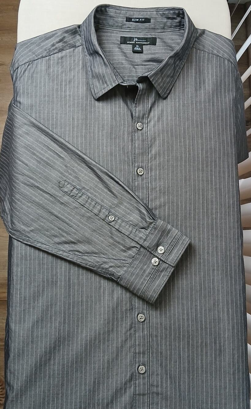 Marc Anthony Slim Fit Long Sleeve Dress Shirt Mens XL grey pinstripe button-up
